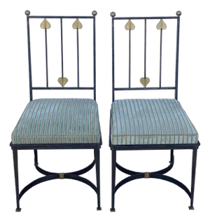 Mid-Century Iron Side Chairs With Rose Tarlow Striped Velvet Fabric