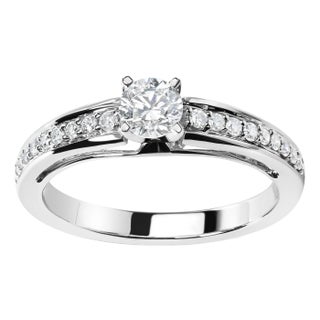 14K White Gold 1/2 Cttw Diamond Solitaire Pave Set Engagement Ring (G-H Color, VS2-SI1 Clarity) - Size 7 For Sale