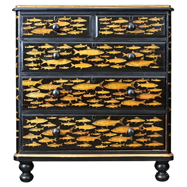 English 19th Century Pine Painted Chest with Fish Decoupage For Sale - Image 11 of 11