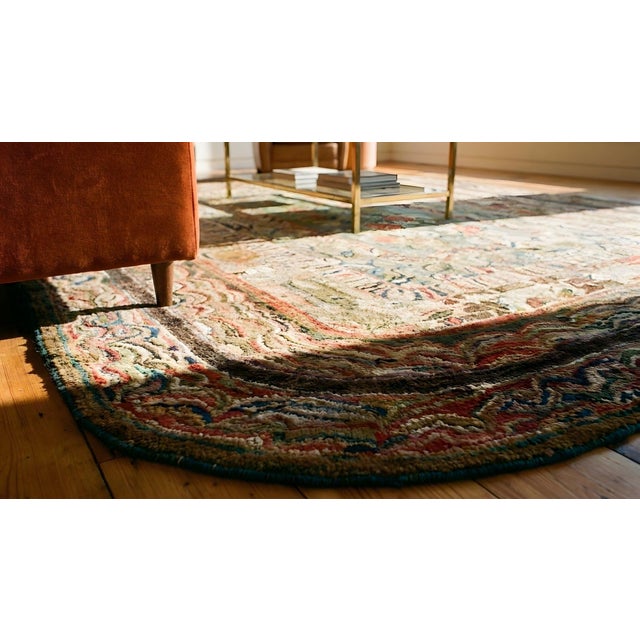 1890s Multicolor Floral Folk Art Antique American Hooked Rug 5' 8" X 8' 2" Wool Cotton Knotted Carpet For Sale - Image 9 of 10