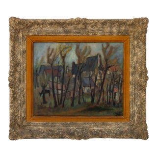 George Rene Sininki Village Scene Oil on Canvas For Sale