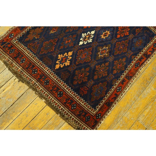 1900 - 1909 1900s Navy Blue Diamond Tribal Antique Persian Baluch Rug 2'3'' X 2'9'' Knotted Wool Carpet For Sale - Image 5 of 9