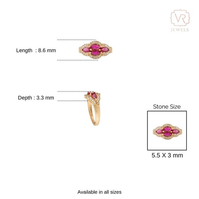 Vintage Inspired Cluster Ruby Diamond Cocktail Ring Size 7 in 14k Yellow Gold For Sale - Image 9 of 16