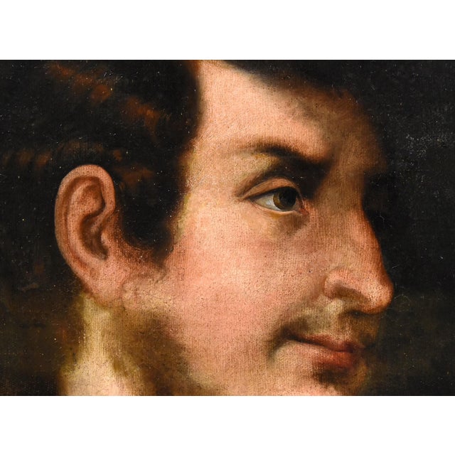 Follower of Tiziano Vecellio, Portraits of Julius Caesar & Octavian, 1700, Oil on Canvases, Framed, Set of 2 For Sale - Image 18 of 18