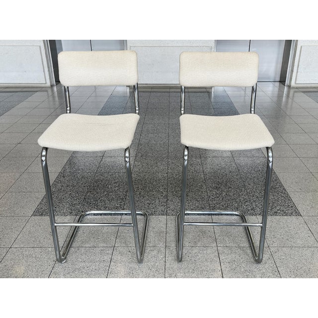 Bauhaus Bauhaus Style Tubular Chromed Steel Barstools - A Pair For Sale - Image 3 of 15