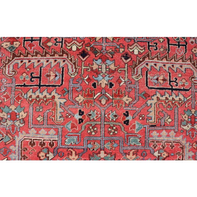 Early 20th Century Persian Antique Heriz Rug With All-Over Geometric Design in Jewel Tones For Sale - Image 11 of 13
