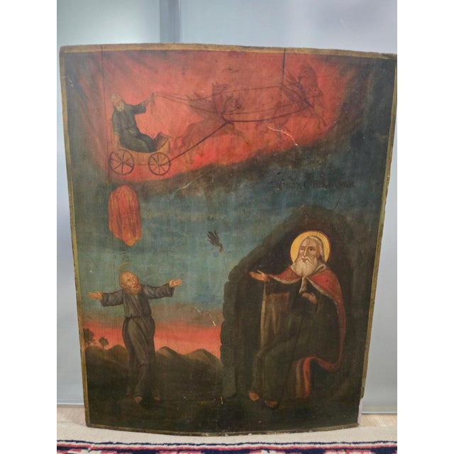 19th Century Orthodox Icon with Ascension of Elijah For Sale - Image 10 of 15