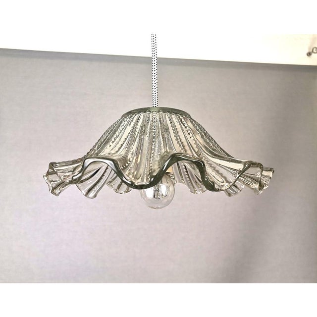 Mid-Century Portuguese Farmhouse Clear Glass Bowl Hanging Lamp, 1960s For Sale - Image 13 of 16