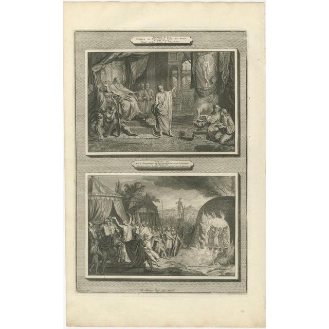 Baroque Pieter Mortier, Daniel Interprets the Dream and the Fiery Furnace, Pieter 1700, Engraving For Sale - Image 3 of 12