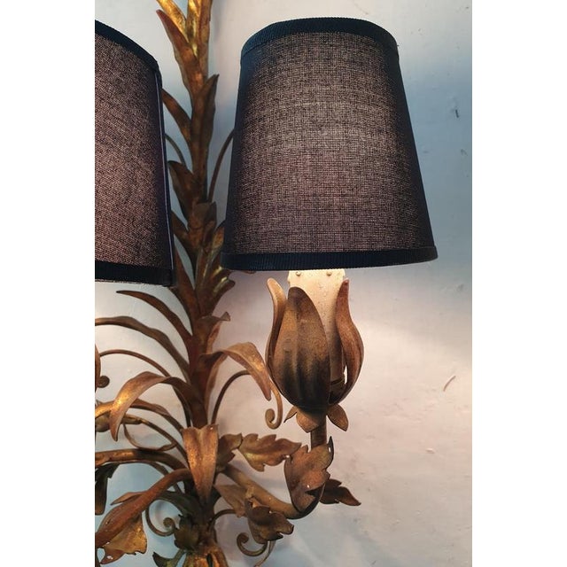 Mid-Century Venetian Tole Wall Sconces with Gilded Leaves, 1950s, Set of 2 For Sale - Image 6 of 11