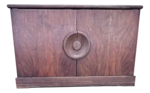 1960s Mid Century Modern Wood Cabinet 2 Door Record Cabinet Converts to Bar