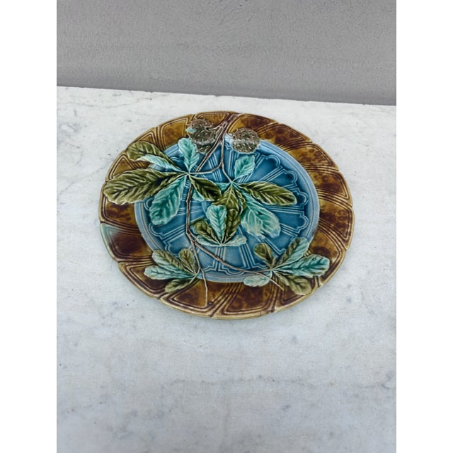 Majolica Chesnut Leaf Plate Sarreguemines, Circa 1890.