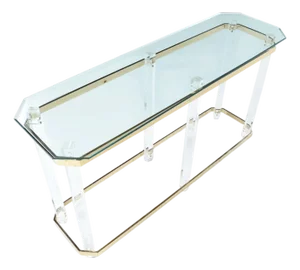 Vintage Charles Hollis Jones Style Clear Acrylic and Brass Console Table