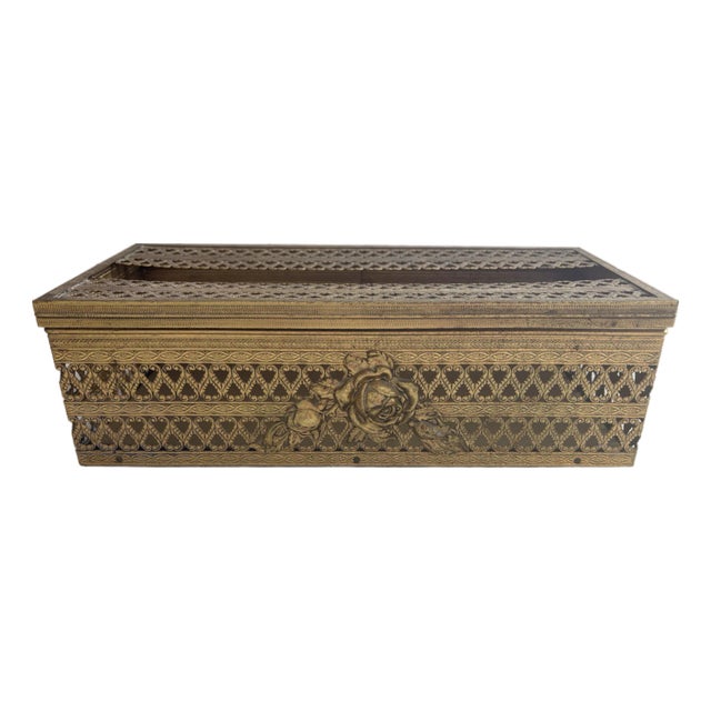 Vintage Brass French Style Tissue Box Holder For Sale