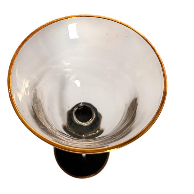 Mid 20th Century Set of 8 Art Deco Cocktail Glasses Hollywood Regency Holidays Barware Black Gold Art Nouveau For Sale - Image 4 of 10