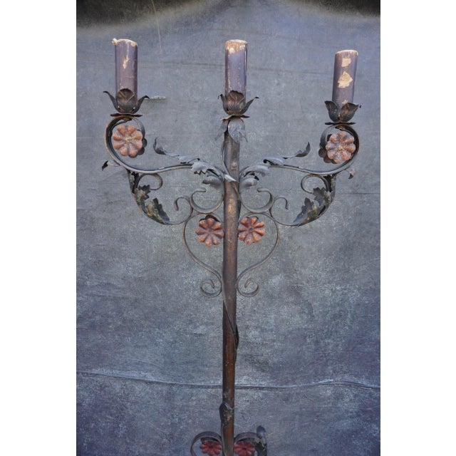 1920s 1920s Spanish Revival Wrought Iron Candelabra Floor Lamp For Sale - Image 5 of 8