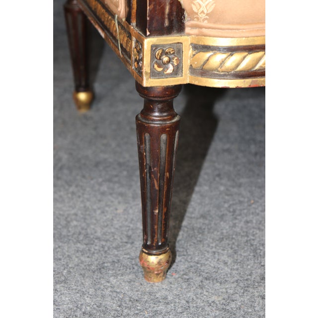 Pair Louis XVI Style Carved With Gilt Accent Wing Back Bergère Chairs For Sale - Image 13 of 15