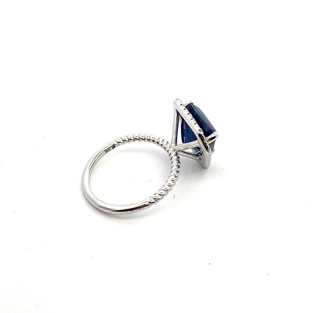 Natural Sapphire Diamond Ring 6.5 14k W Gold 5.84 TCW Certified For Sale In New York - Image 6 of 12