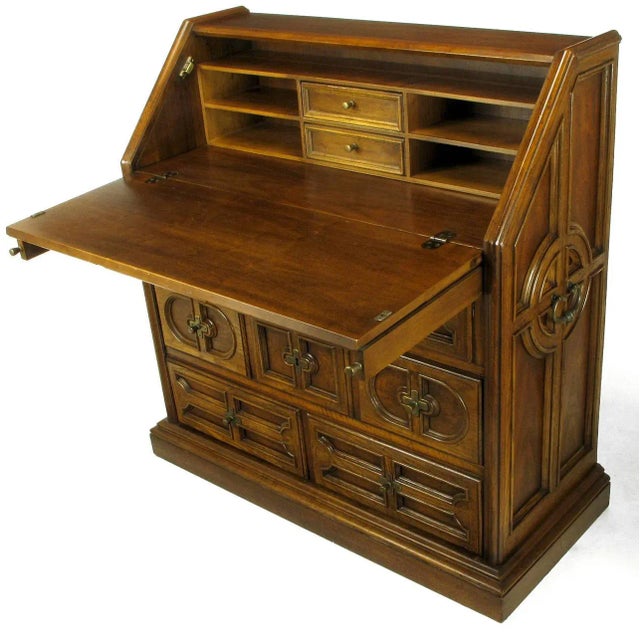 Drexel Sandia Collection Jacobean Drop-Front Desk For Sale In Chicago - Image 6 of 11