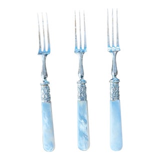 Antique Mother of Pearl Handle Cocktail Forks/Hors D’ Oeuvre Forks Set of 3 For Sale