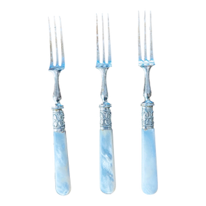 Antique Mother of Pearl Handle Cocktail Forks/Hors D’ Oeuvre Forks Set of 3