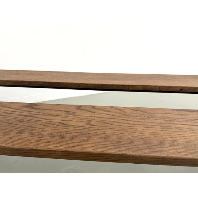 Brown Oak Benches with Wing Legs, France, 1970s, Set of 2 For Sale - Image 8 of 18