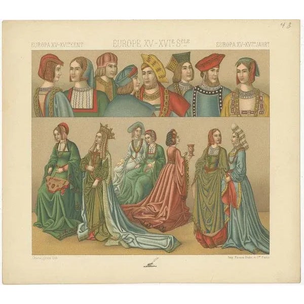 Racinet, European 15th-16th Century Costumes, 1880, Paper For Sale - Image 4 of 5