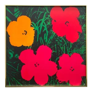 Andy Warhol Foundation Vintage 1993 Lithograph Print Framed Pop Art Poster " Flowers " 1964