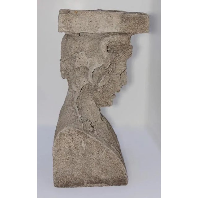Pedestals Antique Cast Stone Figural Bust and Foliate Design - A Pair For Sale - Image 9 of 11