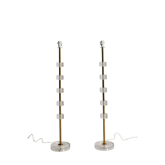 Floor Lamps in Glass and Brass by Carl Fagerlund for Orrefors, 1960s, Set of 2 For Sale - Image 3 of 8