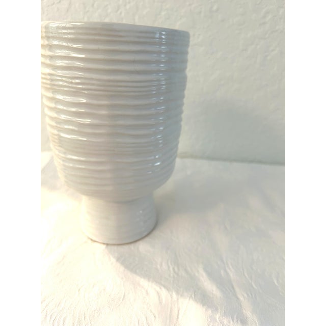 Modern Modern Footed White Glazed Pottery Vase For Sale - Image 3 of 4