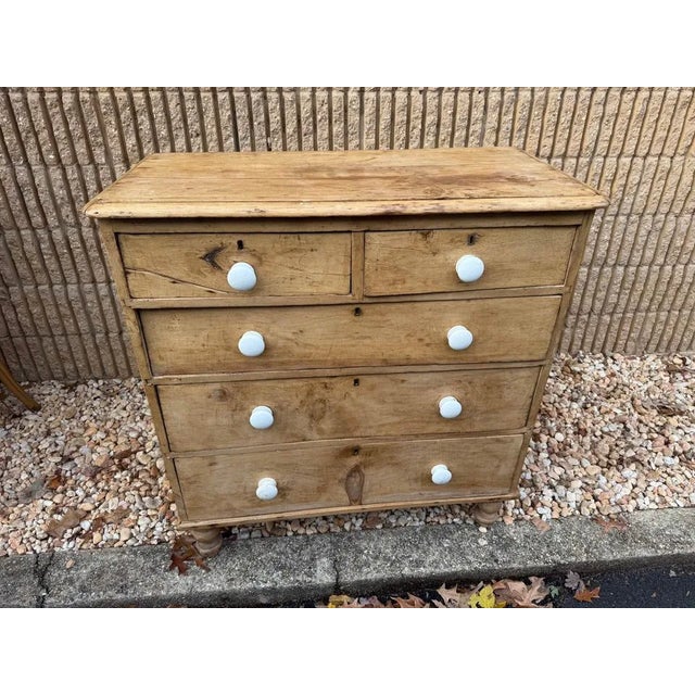 Antique English Solid Stripped Pine 5 Drawer Chest of Drawers or Dresser For Sale In Washington DC - Image 6 of 11