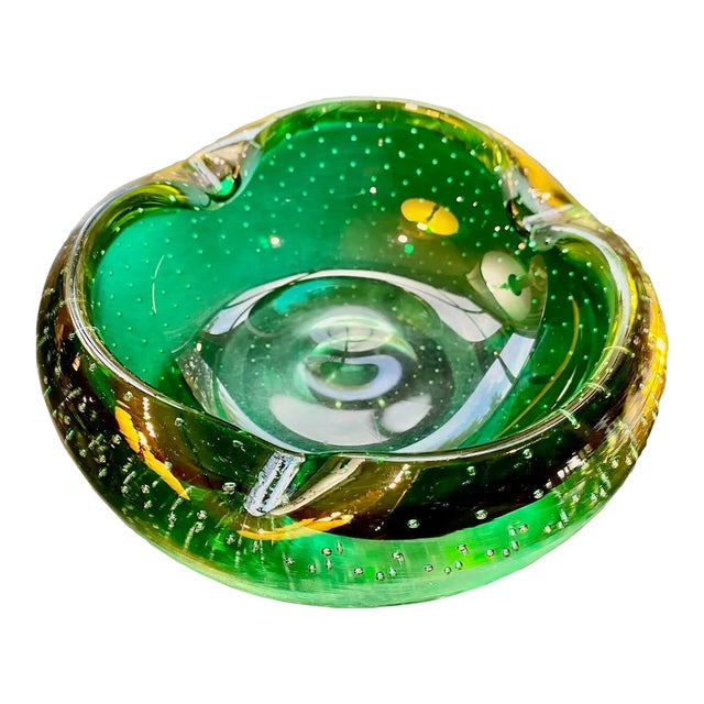 Vintage Murano Style Green Glass Ashtray | Chairish