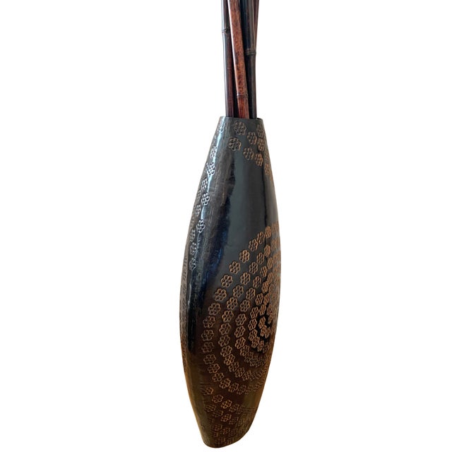 Tribal Hammered Metal Floor Vase With Bamboo Branches For Sale - Image 3 of 5