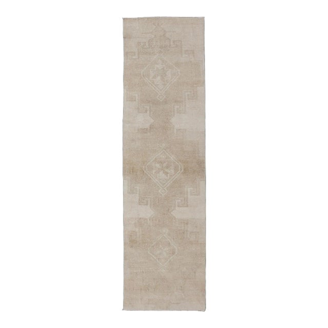 Vintage Turkish Oushak Runner in Neutral Tones 3'0 X 11'6 For Sale