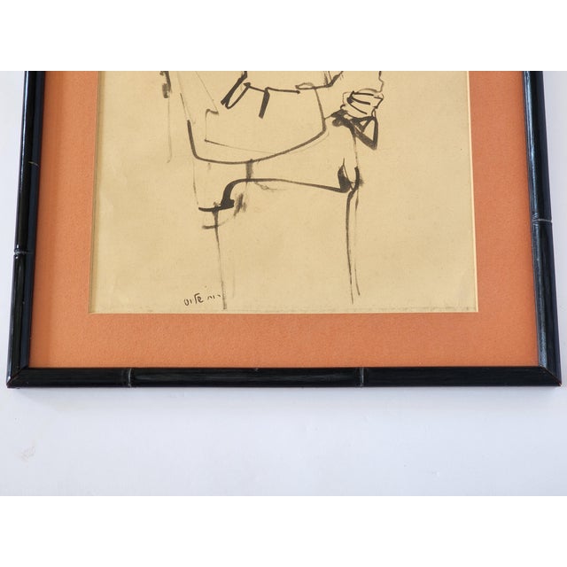 1960s Mid Century Ruth Schloss "A Young Girl" Framed Original Drawing For Sale - Image 5 of 10