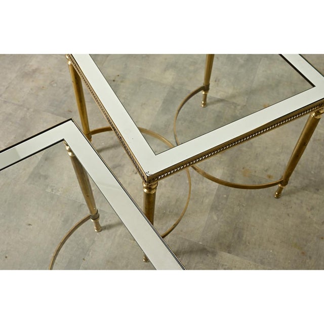 Metal French Vintage Mid-Century Brass & Glass End Tables For Sale - Image 7 of 10