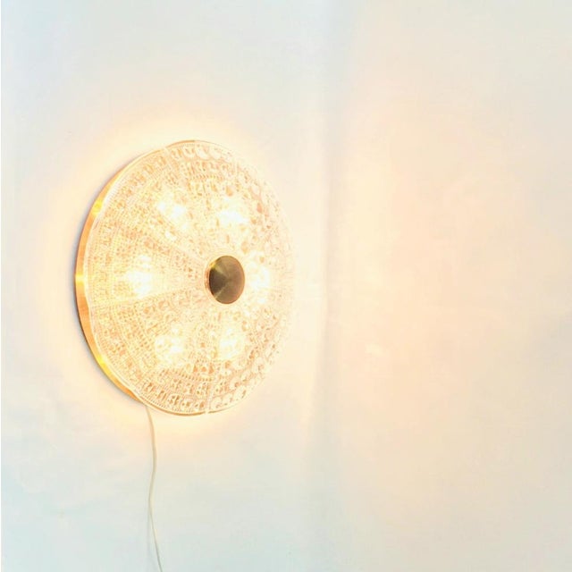 Metal Mid-Century Modern Scandinavian Glass and Brass Flush Mount by Carl Fagerlund for Orrefors, Sweden, 1960s For Sale - Image 7 of 11