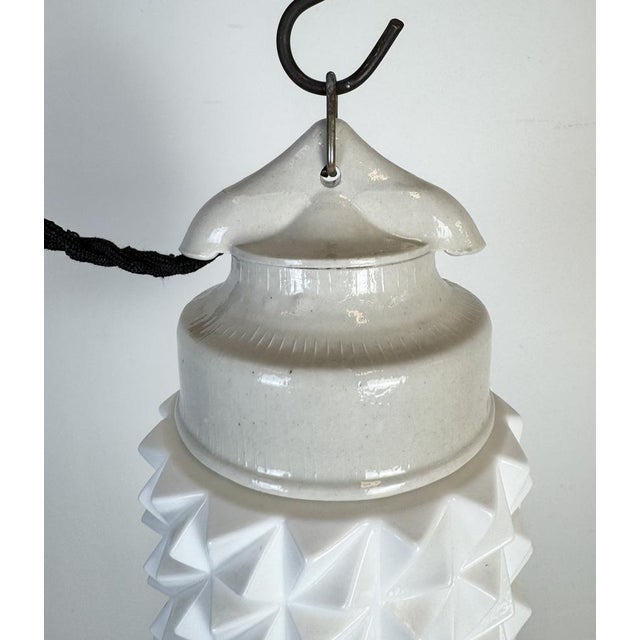 White Vintage White Porcelain Pendant Light, 1970s For Sale - Image 8 of 15