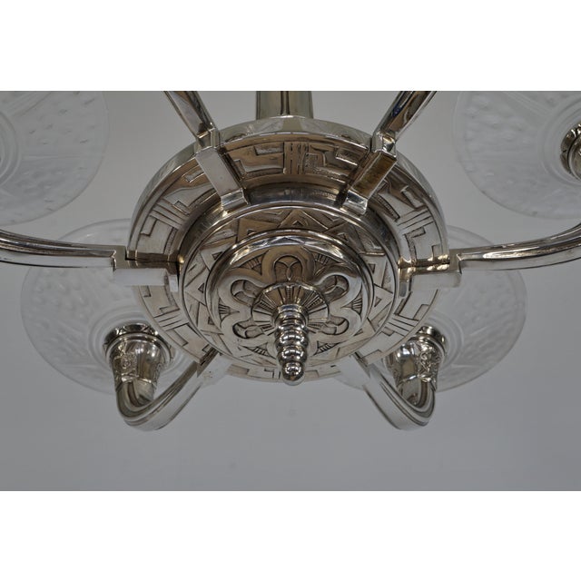 Metal French Art Deco Chandelier by Ranc & Muller Freres 1930 France For Sale - Image 7 of 13