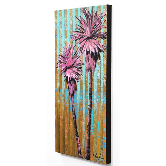 Lollipop Palms - Original Modern Artwork With Turquoise and Gold Stripes on Canvas by Kathleen Keifer For Sale In Los Angeles - Image 6 of 9