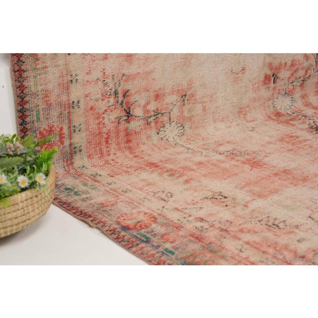 1970s Vintage Turkish Handmade Wool Cotton Pink Area Rug For Sale In San Francisco - Image 6 of 12