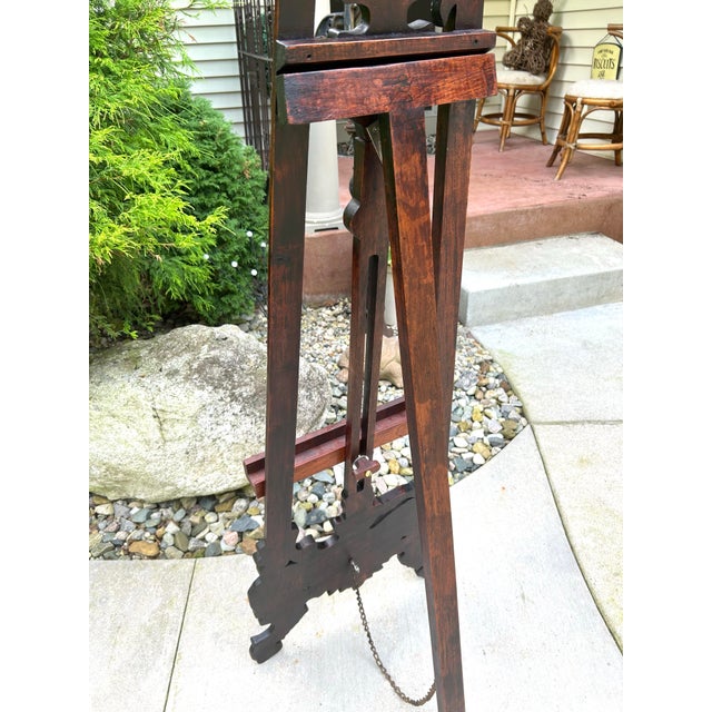 Large, Floor-Standing, Antique, Mahogany, Rococo-Revival, Adjustable, Hand-Carved Easel, 1890’s For Sale - Image 9 of 11