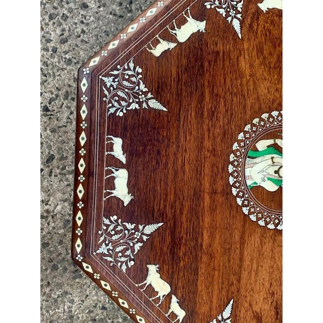Wood Mid 20th Century Indian Bone Inlaid Teak-Rosewood Octagonal Side Table For Sale - Image 7 of 10