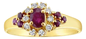 Ruby & Diamond Cluster Vintage Engagement Ring, Size 5.5