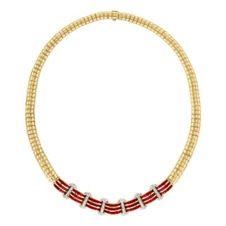 Natural 7Ct Ruby & 2 Ct Diamond Necklace 18 Karat Yellow Gold with Ring 68 Grams For Sale
