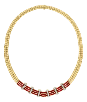 Natural 7Ct Ruby & 2 Ct Diamond Necklace 18 Karat Yellow Gold with Ring 68 Grams