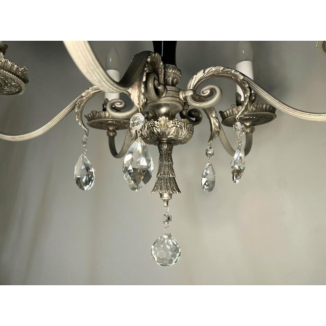 Antique Five-Arm Metal, Black Glass and Crystal Chandelier For Sale - Image 10 of 15