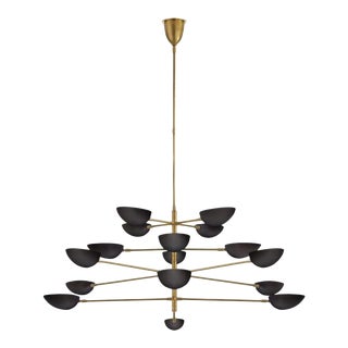 Modern Graphic Grande Chandelier in Black and Brass