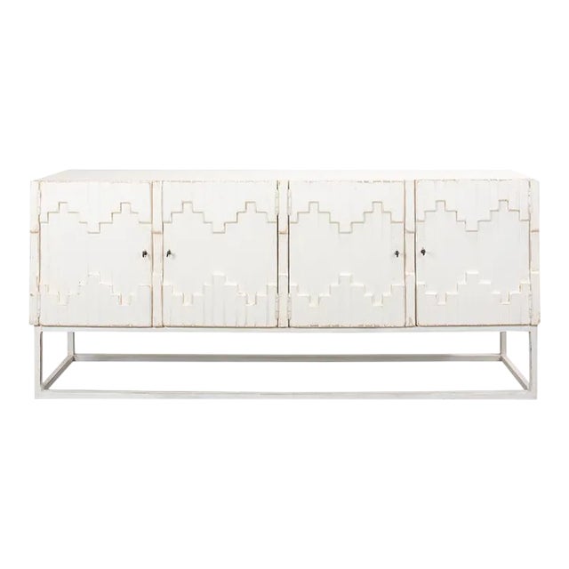 Sarreid Antique White Wash Cabinet on Stand For Sale